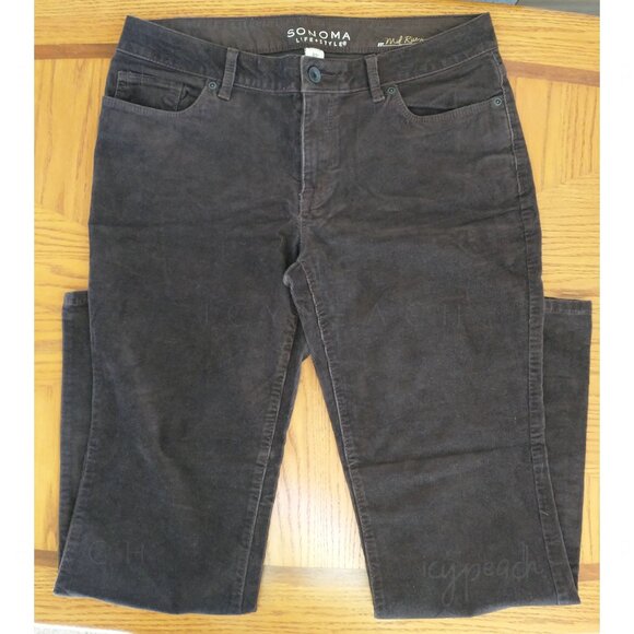 Sonoma Corduroy Pants Sz 8 Petite Brown Mid Rise Demi Bootcut Classic Equestrian - Picture 1 of 14